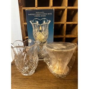 Godinger Silver Art Baroque Design Votive with Crystal Shade 7" Silver Plated